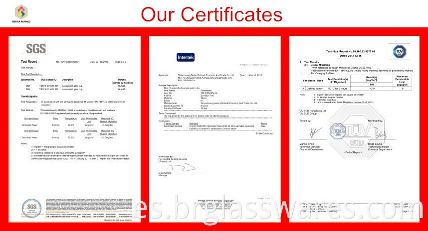 Our Certificate for Blown Decorative Colored Glass Vase